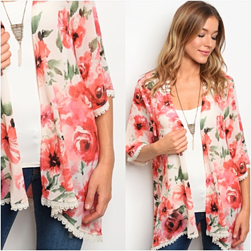 Stunning Crochet Lace Floral Chiffon Cardi SML - Picture 4 of 6